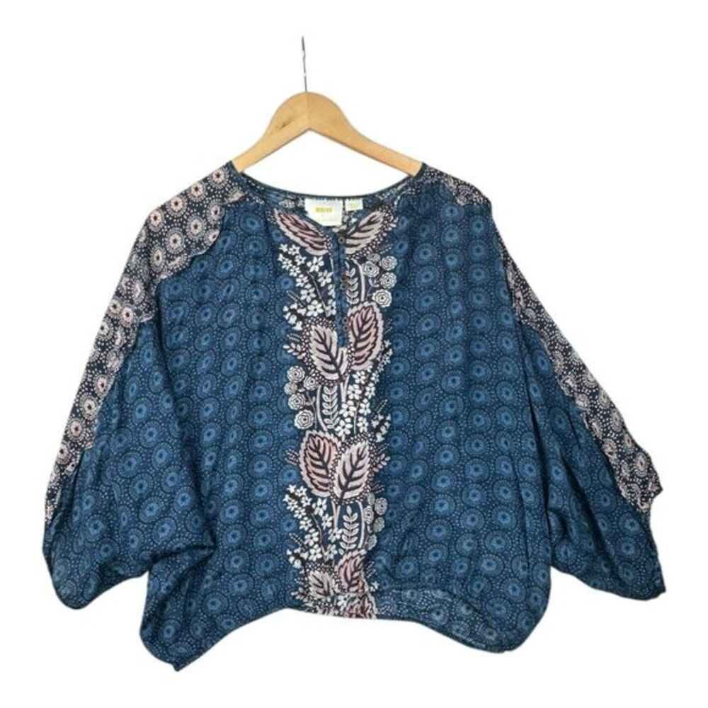 Anthropologie Maeve Letizia Dolman Sleeves Floral Print Blouse size Small Blue